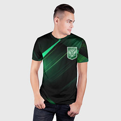 Футболка спортивная мужская Герб РФ зеленый черный фон, цвет: 3D-принт — фото 2