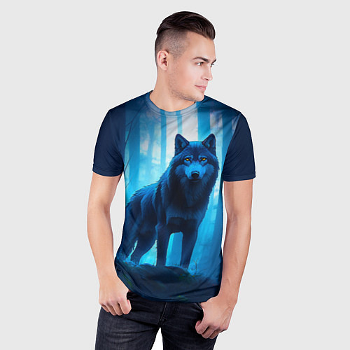 Мужская спорт-футболка Волк в ночном лесу / 3D-принт – фото 3