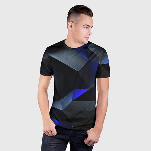 Мужская спорт-футболка Black blue abstract / 3D-принт – фото 3