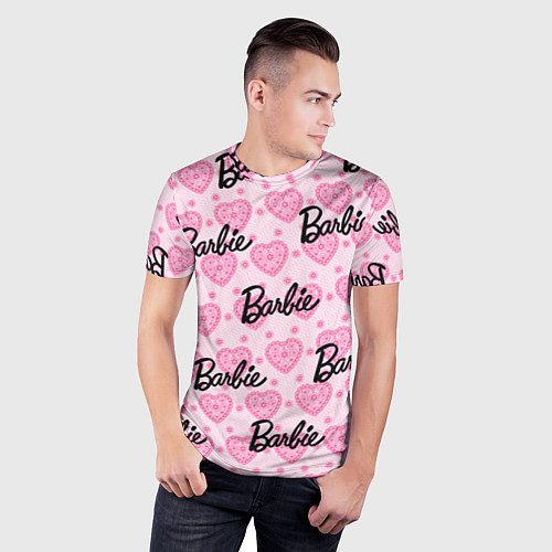 Мужская спорт-футболка Логотип Барби и розовое кружево / 3D-принт – фото 3