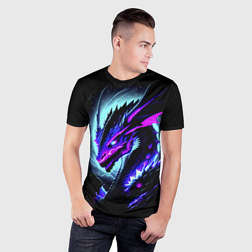Мужская спорт-футболка Морда дракона - неоновое свечение / 3D-принт – фото 3