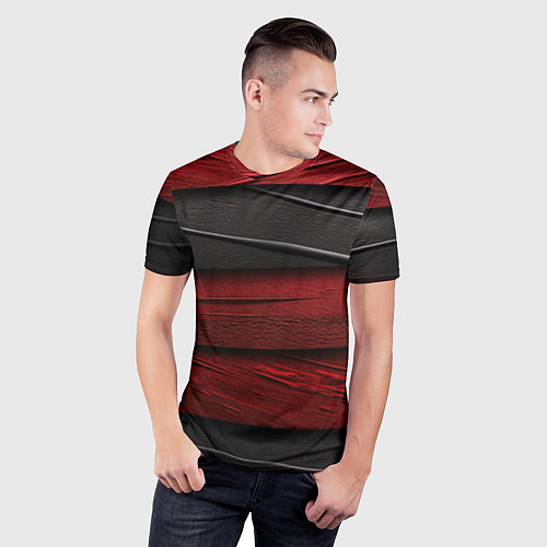 Мужская спорт-футболка Black red texture / 3D-принт – фото 3