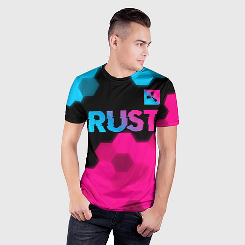 Мужская спорт-футболка Rust - neon gradient: символ сверху / 3D-принт – фото 3
