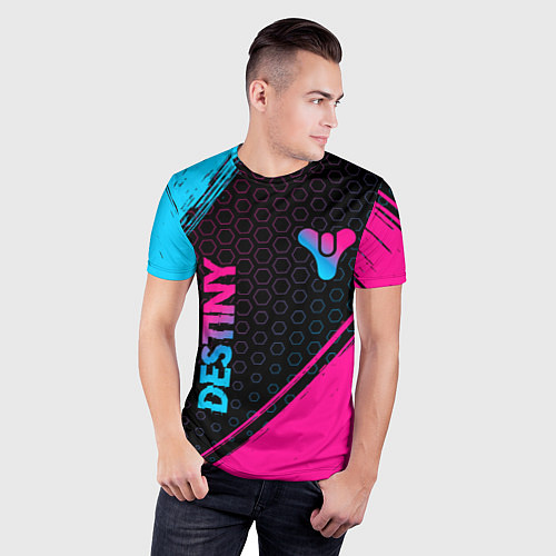 Мужская спорт-футболка Destiny - neon gradient: надпись, символ / 3D-принт – фото 3