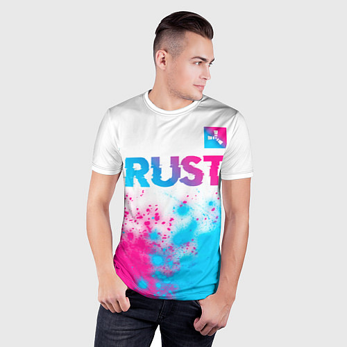 Мужская спорт-футболка Rust neon gradient style: символ сверху / 3D-принт – фото 3