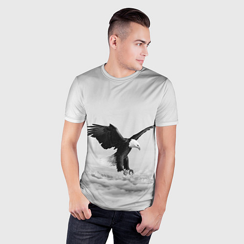 Мужская спорт-футболка Орёл в облаках черно-белый / 3D-принт – фото 3