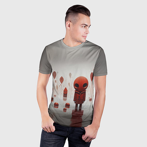 Мужская спорт-футболка Красный человечек на пруду / 3D-принт – фото 3
