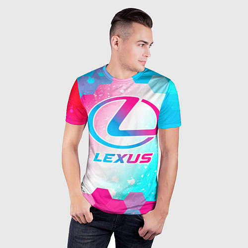 Мужская спорт-футболка Lexus neon gradient style / 3D-принт – фото 3