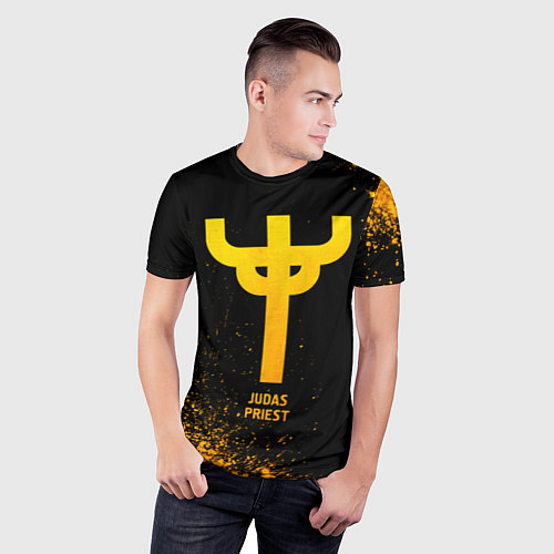 Мужская спорт-футболка Judas Priest - gold gradient / 3D-принт – фото 3