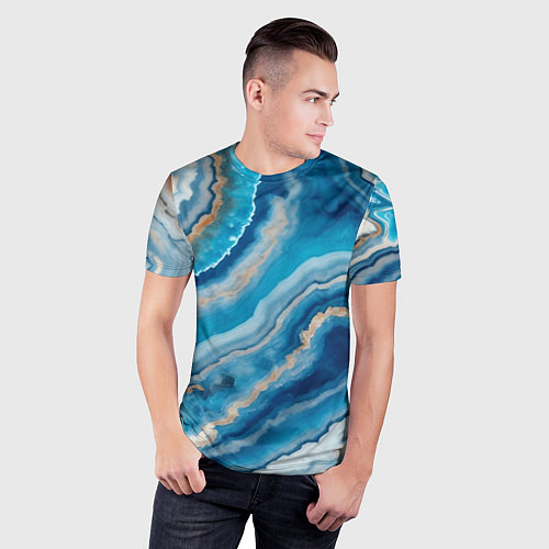 Мужская спорт-футболка Текстура голубого океанического агата / 3D-принт – фото 3