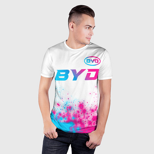 Мужская спорт-футболка BYD neon gradient style: символ сверху / 3D-принт – фото 3
