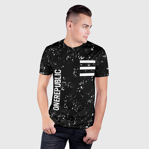 Мужская спорт-футболка OneRepublic glitch на темном фоне: надпись, символ / 3D-принт – фото 3