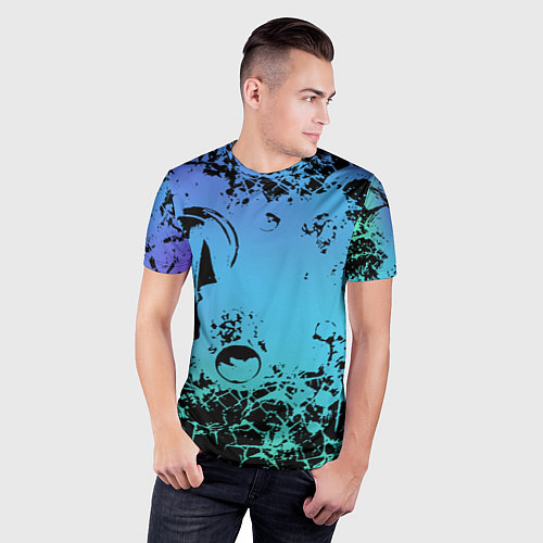 Мужская спорт-футболка Неоновый абстрактный фон в граффити стиле / 3D-принт – фото 3