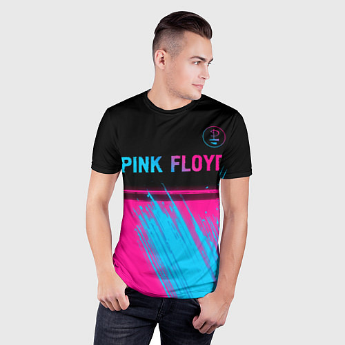 Мужская спорт-футболка Pink Floyd - neon gradient: символ сверху / 3D-принт – фото 3