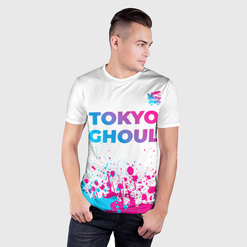 Мужская спорт-футболка Tokyo Ghoul neon gradient style: символ сверху / 3D-принт – фото 3