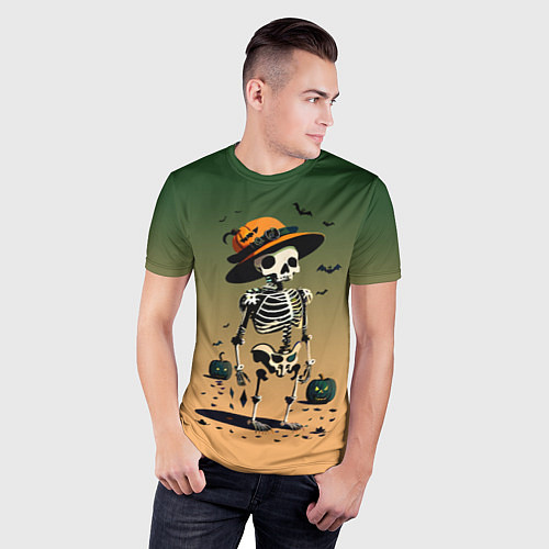 Мужская спорт-футболка Funny skeleton - halloween - neural network / 3D-принт – фото 3
