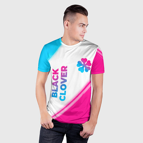 Мужская спорт-футболка Black Clover neon gradient style: надпись, символ / 3D-принт – фото 3