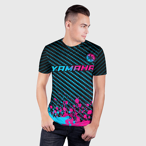 Мужская спорт-футболка Yamaha - neon gradient: символ сверху / 3D-принт – фото 3
