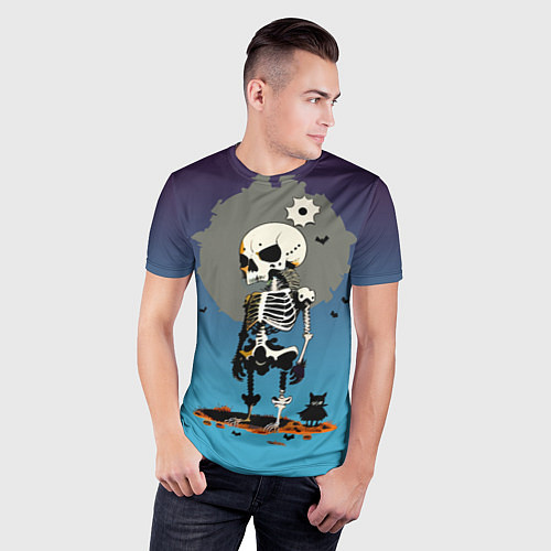 Мужская спорт-футболка Funny skeleton - neural network - halloween / 3D-принт – фото 3