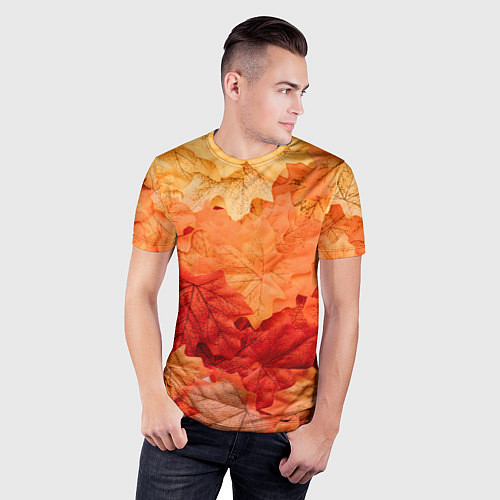 Мужская спорт-футболка Текстура упавших осенних листьев / 3D-принт – фото 3