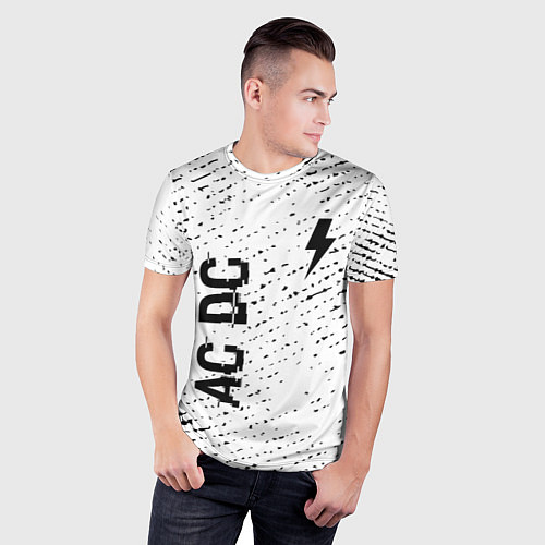 Мужская спорт-футболка AC DC glitch на светлом фоне: надпись, символ / 3D-принт – фото 3