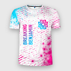 Футболка спортивная мужская Breaking Benjamin neon gradient style: надпись, си, цвет: 3D-принт