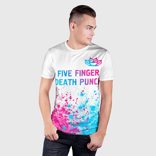 Мужская спорт-футболка Five Finger Death Punch neon gradient style: симво / 3D-принт – фото 3