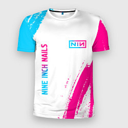 Мужская спорт-футболка Nine Inch Nails neon gradient style: надпись, симв