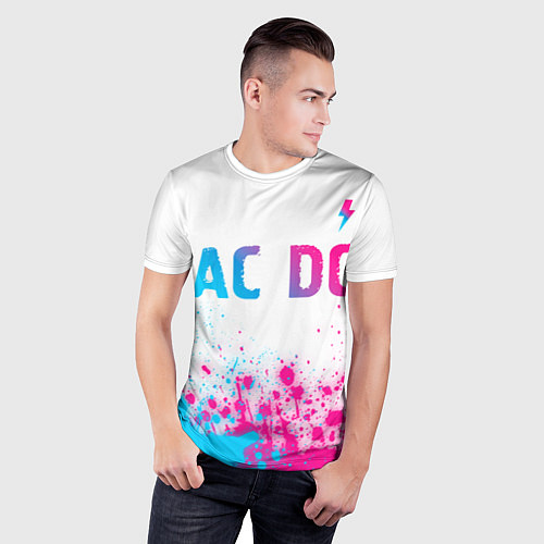 Мужская спорт-футболка AC DC neon gradient style: символ сверху / 3D-принт – фото 3