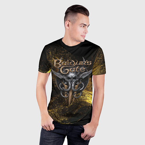 Мужская спорт-футболка Baldurs Gate 3 logo gold black / 3D-принт – фото 3