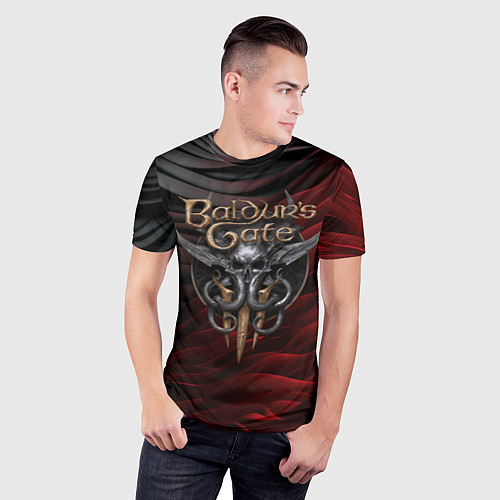 Мужская спорт-футболка Baldurs Gate 3 logo dark red black / 3D-принт – фото 3