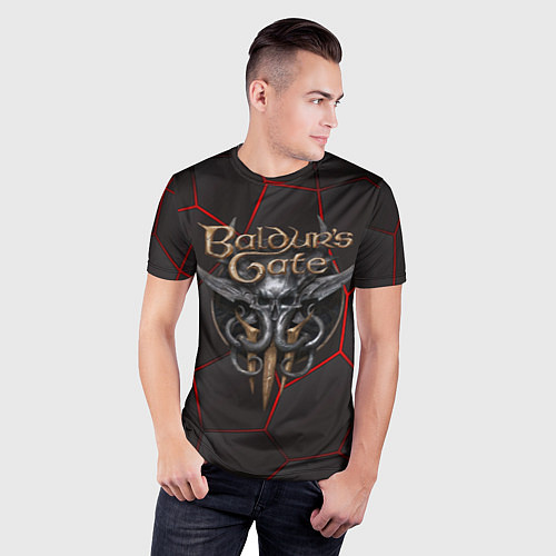Мужская спорт-футболка Baldurs Gate 3 logo red black geometry / 3D-принт – фото 3