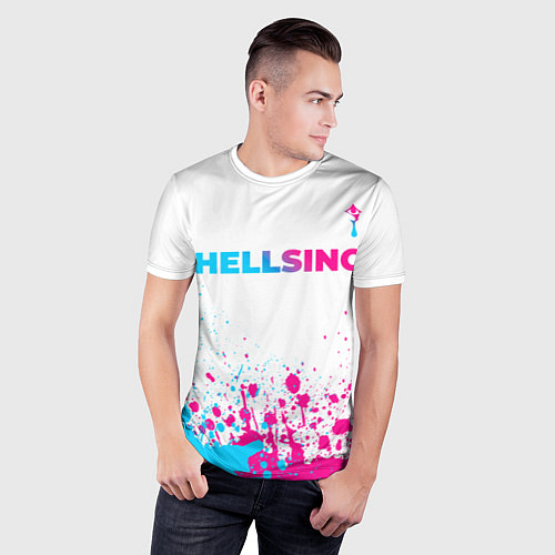 Мужская спорт-футболка Hellsing neon gradient style: символ сверху / 3D-принт – фото 3