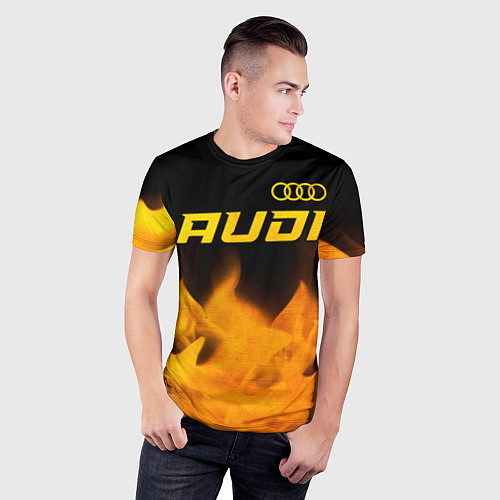 Мужская спорт-футболка Audi - gold gradient: символ сверху / 3D-принт – фото 3