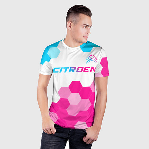 Мужская спорт-футболка Citroen neon gradient style: символ сверху / 3D-принт – фото 3
