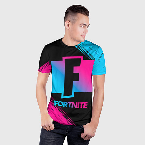 Мужская спорт-футболка Fortnite - neon gradient / 3D-принт – фото 3