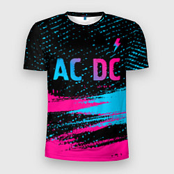 Футболка спортивная мужская AC DC - neon gradient: символ сверху, цвет: 3D-принт