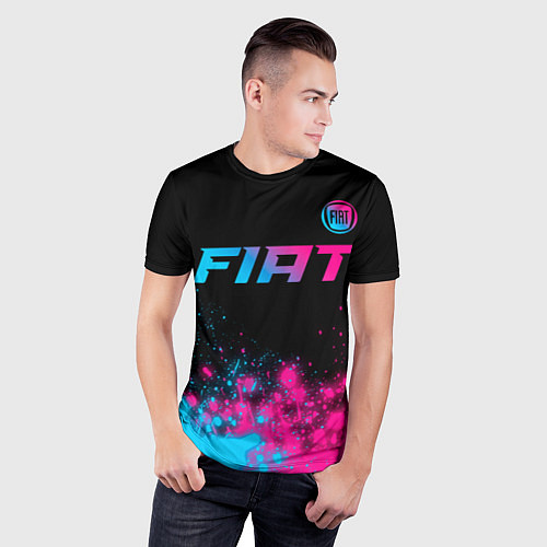 Мужская спорт-футболка Fiat - neon gradient: символ сверху / 3D-принт – фото 3