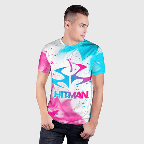 Мужская спорт-футболка Hitman neon gradient style / 3D-принт – фото 3