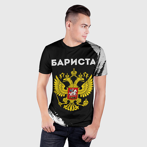 Мужская спорт-футболка Бариста из России и герб РФ / 3D-принт – фото 3