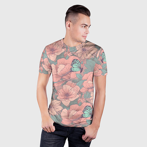 Мужская спорт-футболка Паттерн с бабочками и цветами / 3D-принт – фото 3
