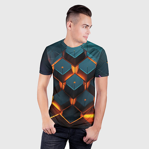 Мужская спорт-футболка Объемные кубы со светом / 3D-принт – фото 3