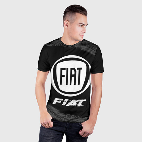 Мужская спорт-футболка Fiat speed на темном фоне со следами шин / 3D-принт – фото 3