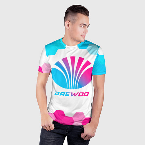 Мужская спорт-футболка Daewoo neon gradient style / 3D-принт – фото 3