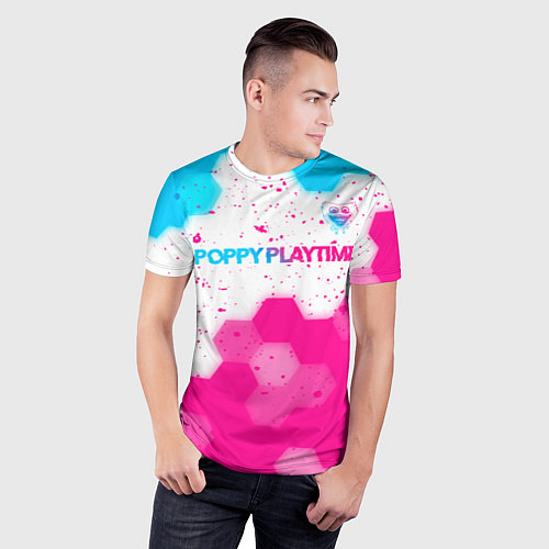 Мужская спорт-футболка Poppy Playtime neon gradient style: символ сверху / 3D-принт – фото 3