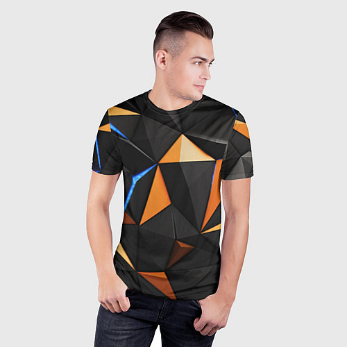 Мужская спорт-футболка Оранжевые и черные элементы / 3D-принт – фото 3