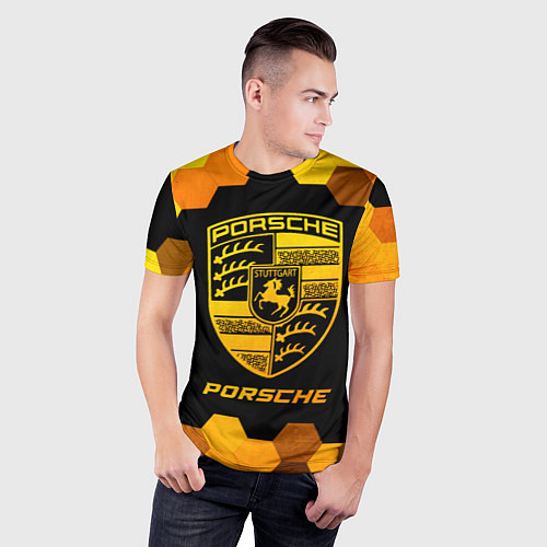 Мужская спорт-футболка Porsche - gold gradient / 3D-принт – фото 3