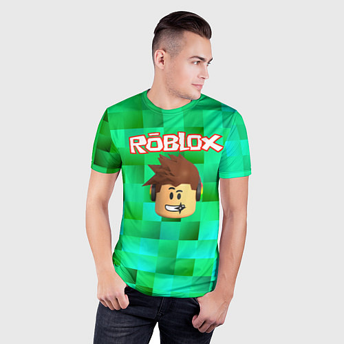 Мужская спорт-футболка Roblox head на пиксельном фоне / 3D-принт – фото 3