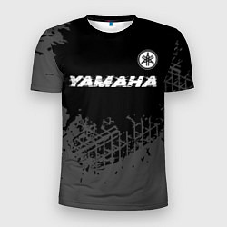 Футболка спортивная мужская Yamaha speed на темном фоне со следами шин: символ, цвет: 3D-принт