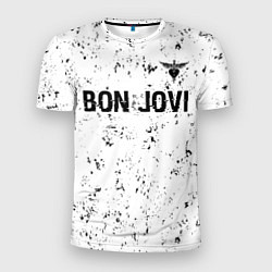Футболка спортивная мужская Bon Jovi glitch на светлом фоне: символ сверху, цвет: 3D-принт